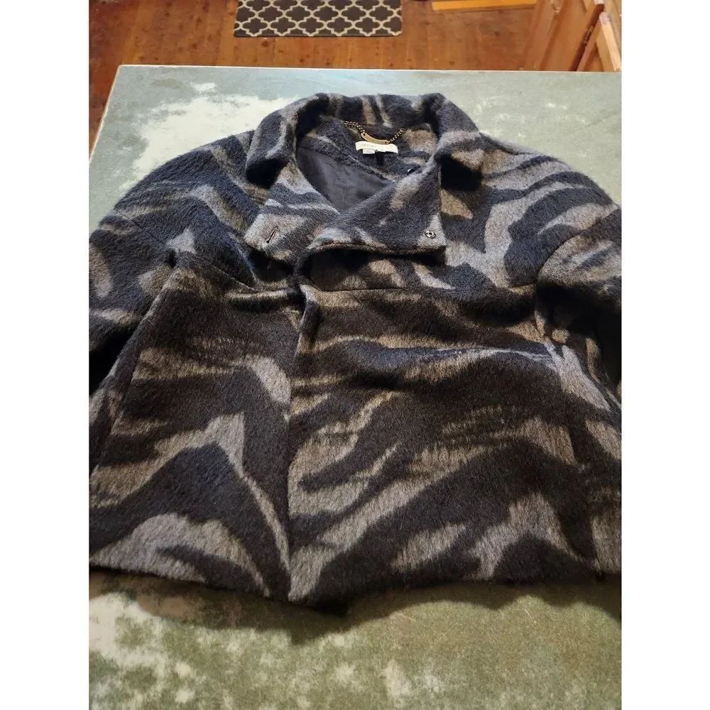 SEE BY CHLOE Black and Grey Zebra Print Wool blend Swing Coat Size 8